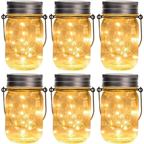 Hanging Solar Mason Jar Lights, 6 Pack 30 Led String Fairy Lights Hanging Solar - Picture 1 of 7